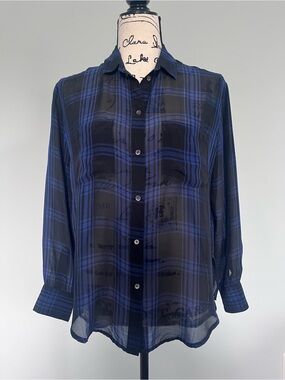 Madewell Black and Blue Sheer Plaid Button-Down Shirt